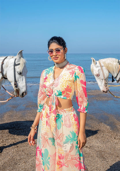 Viscose Chiffon Digital Printed Crop Top with Palazzo – Designer Summer Wear – Sizes S to XL