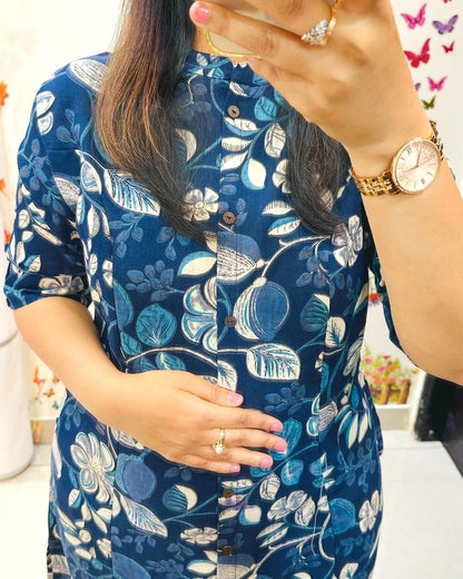 Discharge print fine cotton A-line kurti with ankle-length pant set for women – M to XXL sizes