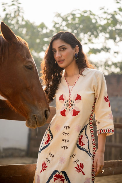 Women's Cotton Flex Embroidered Kurta Pant Set – Daily Wear (Sizes M to XXL)