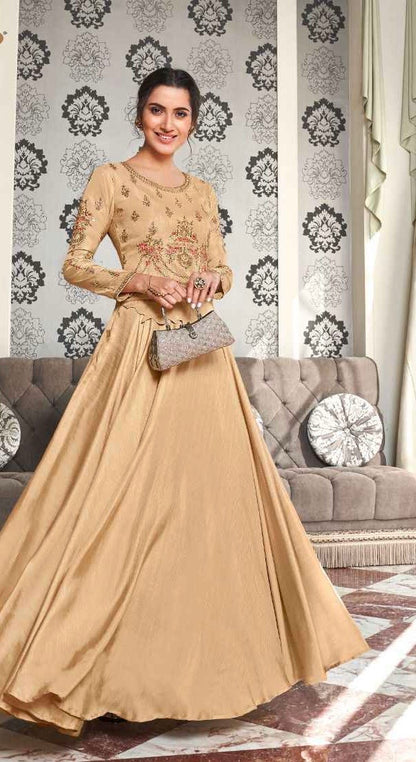 Muslin Silk Embroidered Gown for Women with Handwork and Malai Crepe Inner – 56+ Inch Length