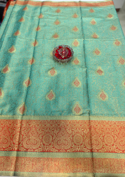 Pure Soft Silk Saree with Rich Zari Weaving and Multicolor Thread Work, Running Silk Blouse