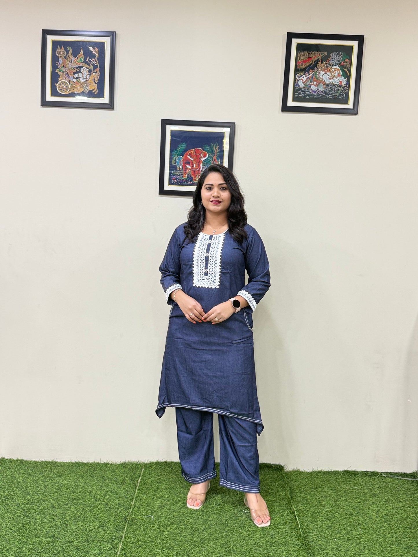 Premium Fancy Denim Co-Ord Set for Women with Thread Work – Fish-Cut Top and Pocket Pant