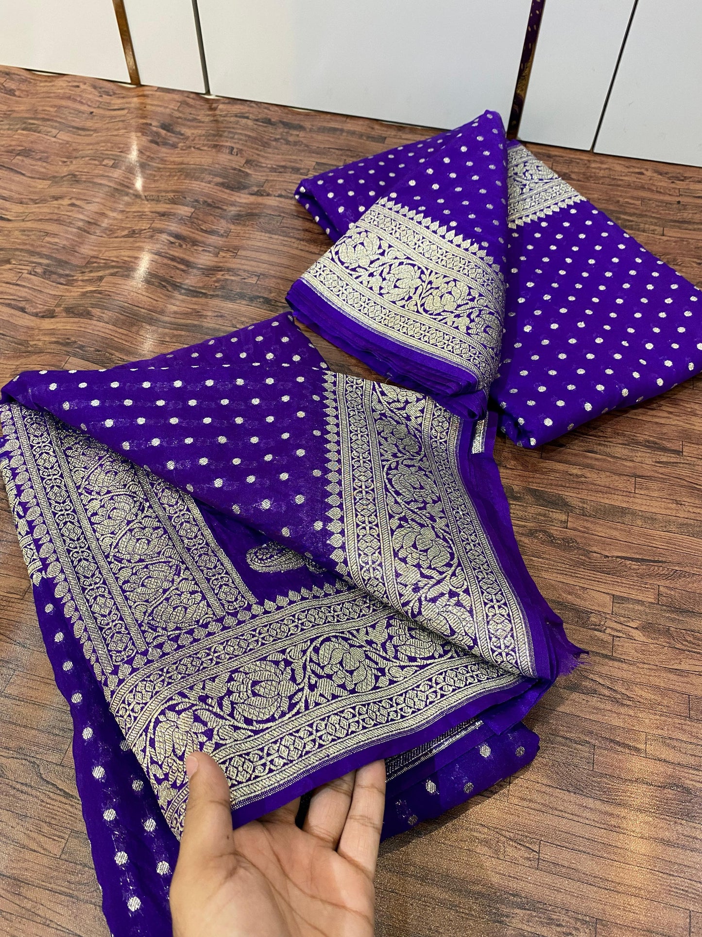 Banarasi Semi Katan Georgette Soft Silk Saree with Zari Woven Pallu – Festive Wear