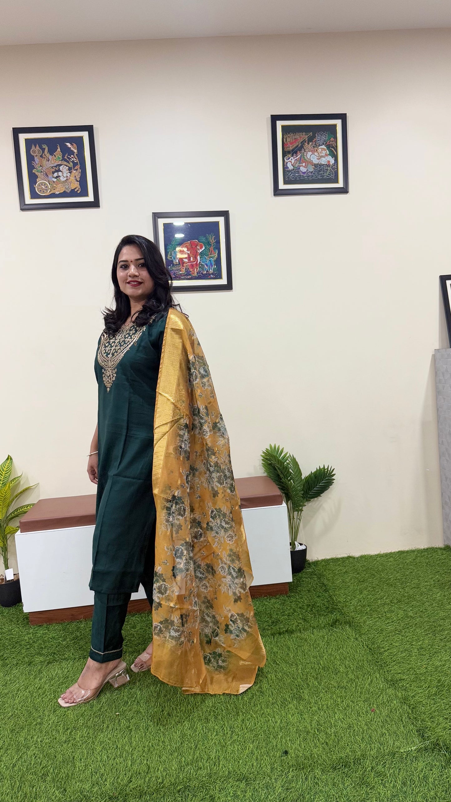 Vertican Silk Straight Cut Kurta Pant Dupatta Set with Organza Digital Print Dupatta – Sizes XL to 3XL