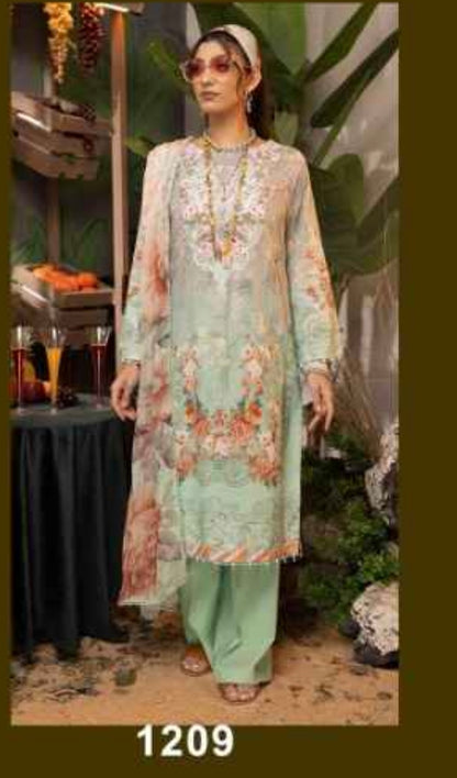 Unstitched Heavy Cotton Printed Dress Material with Mal Mal Dupatta for Women