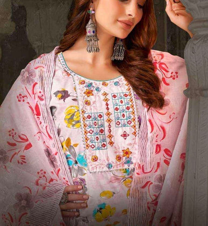 Unstitched Rayon Dress Material with Jaipuri Embroidery Handwork and Mal Printed Dupatta