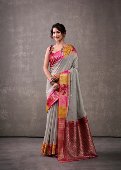 royal modal cotton saree with zari border and contrast blouse – festive ethnic wear for women