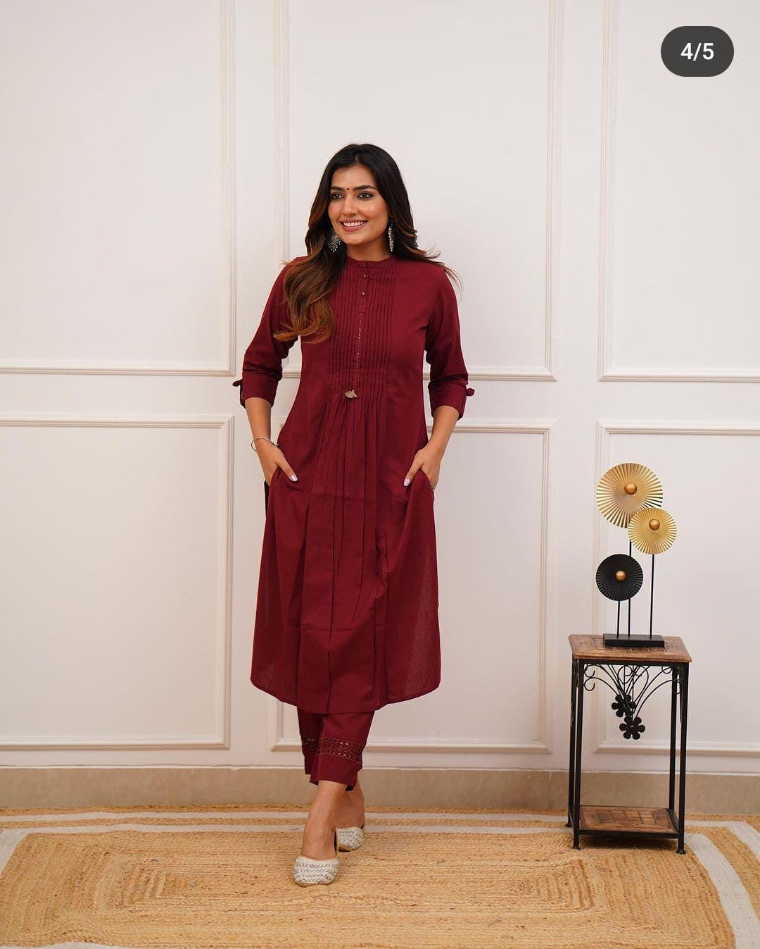 Premium rayon kurta with katha work and lace-detailed pant set for women – sizes 38 to 44