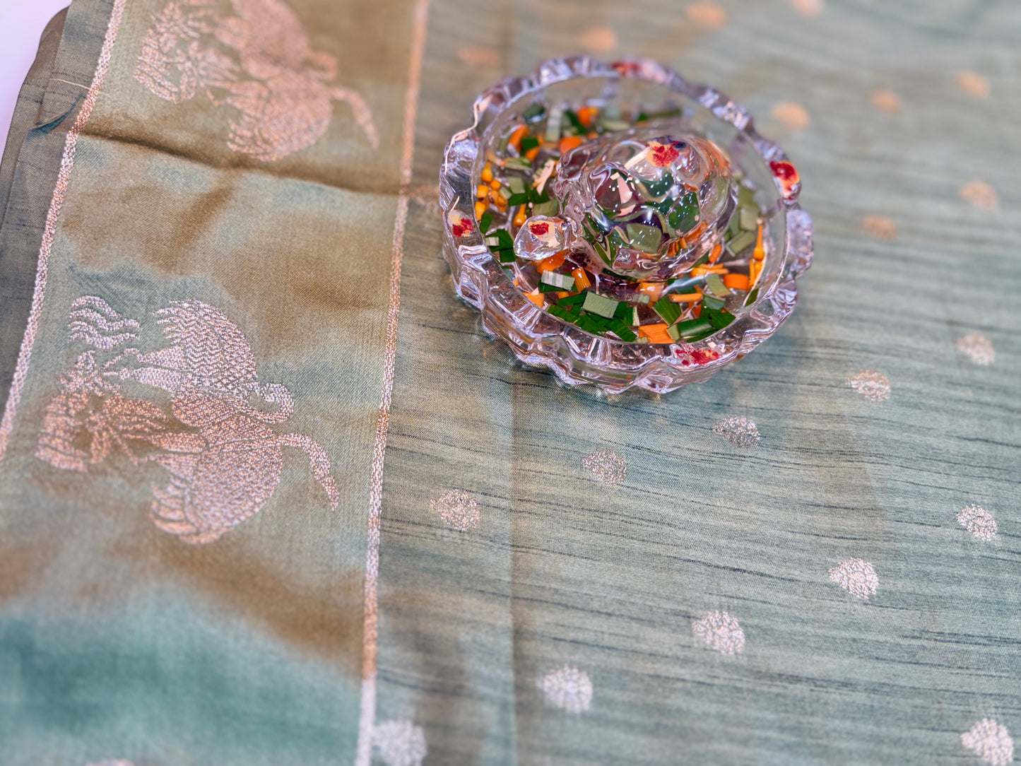 Tussar silk saree with satin border and zari woven motifs for women