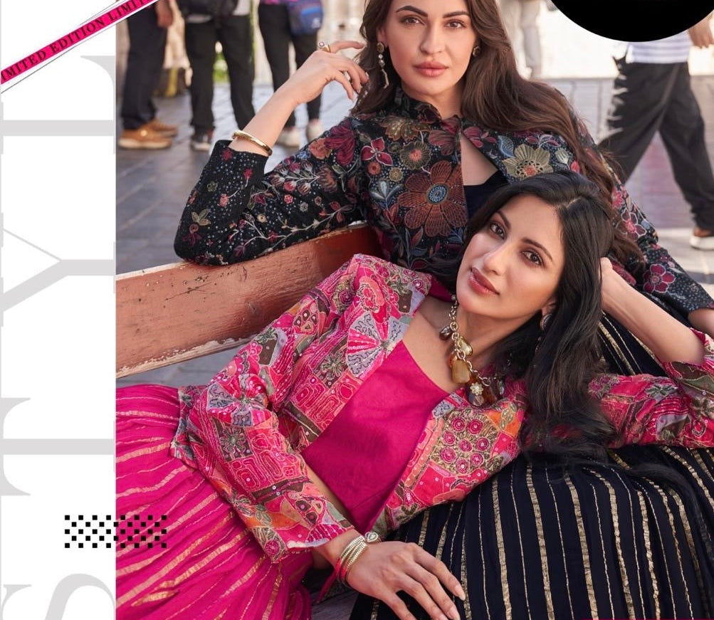 Viscose Chinon Silk Top with Embroidered Skirt Featuring Cancan – Free Size 3-Piece Ethnic Set for Women