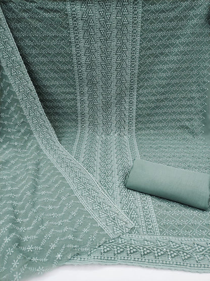 Unstitched Georgette Chiffli Embroidered Dress Material with Crepe Bottom and Georgette Chicken Work Dupatta