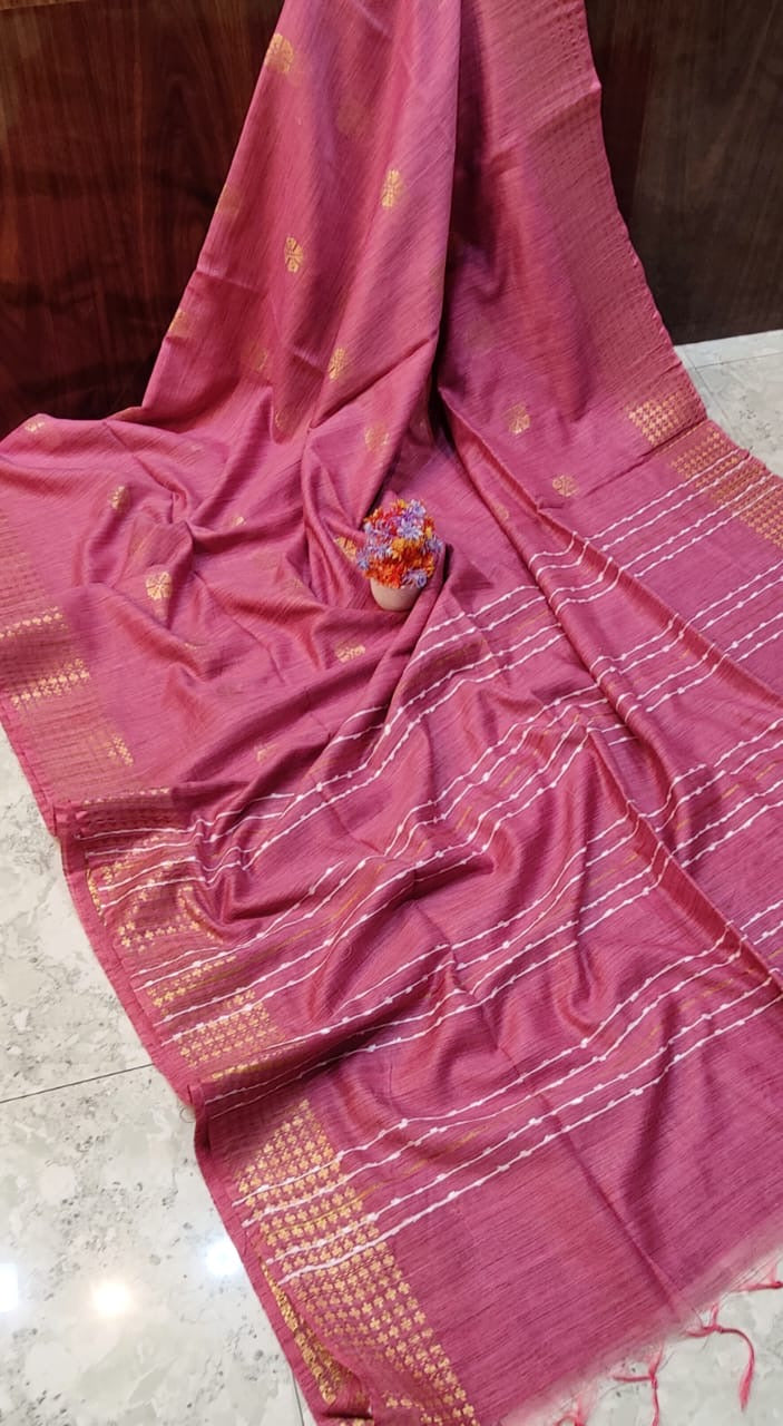 Muga Silk Saree with Sequence Pallu, Weaving Butta Design and Blouse Piece for Women
