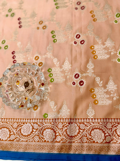 Mashru Katan Silk Saree with Multicolor Zari Weaving and Contrast Border – Festive Wear for Women