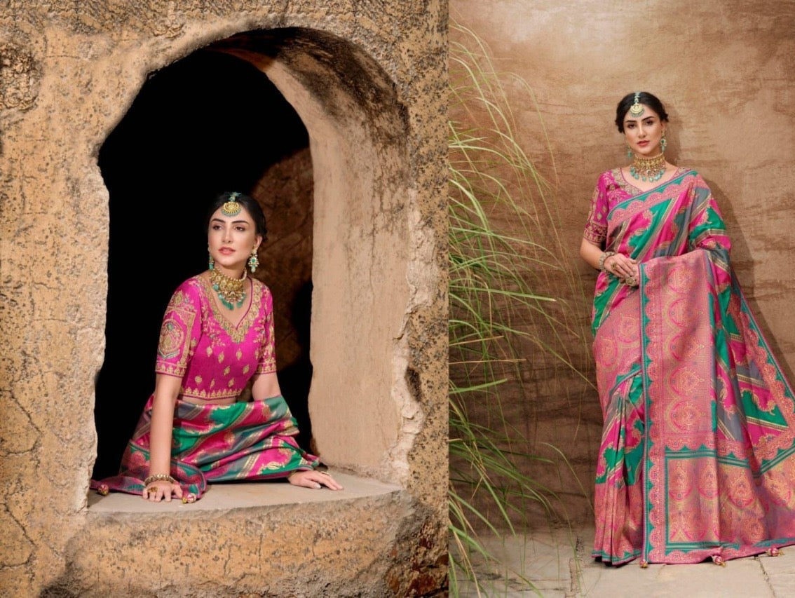 banarasi saree with zari weaving and embroidered silk blouse – ethnic festive wear for women