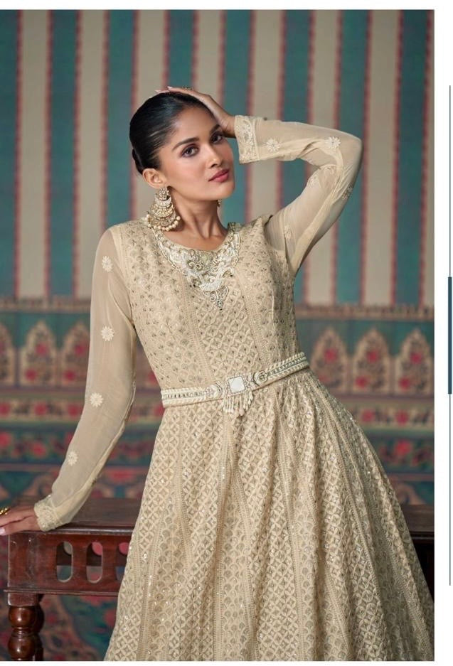 Real Georgette 2-Piece Stitched Ethnic Set with Chikankari Embroidery and Embroidered Dupatta – Free Size