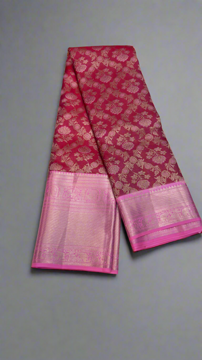Handloom Kanchi Silk Saree with Silver Zari Weaving in Maroon for Women
