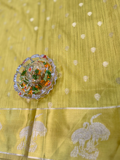 Tussar silk saree with satin border and zari woven motifs for women