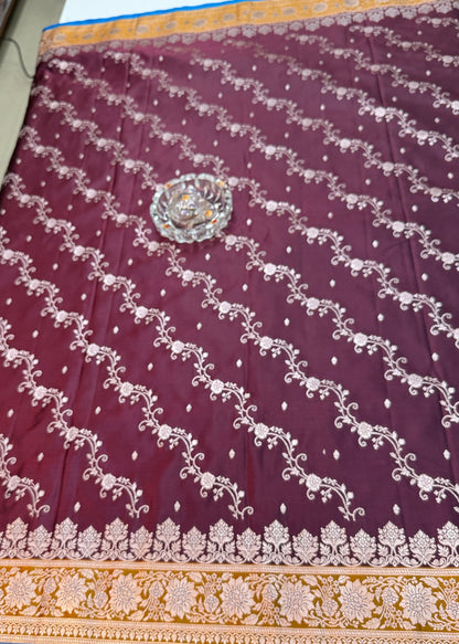 Mashru Katan Silk Saree with Zari Weaving Border and Blouse – Festive Wear for Women