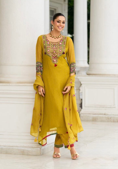 Organza Crush 3-Piece Suit Set with Embroidery, Handwork and Muslin Inner for Women