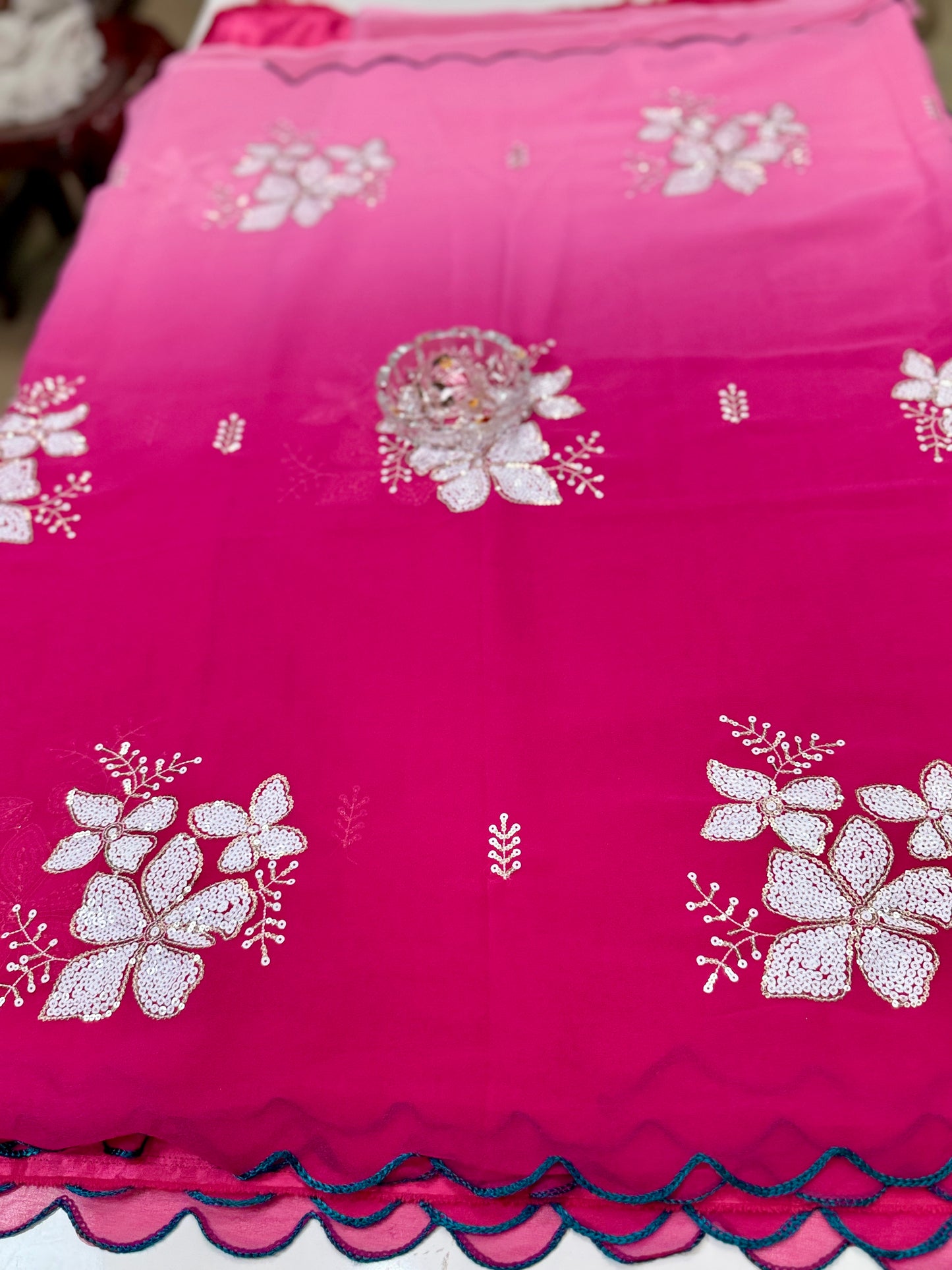 Georgette Saree with Embroidery Work and Satin Blouse for Women