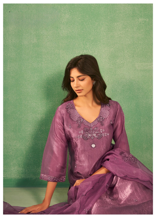 Silk Kurta Pant Dupatta Set with Heavy Khatli Work and Cutwork Dupatta – Sizes M to XXL