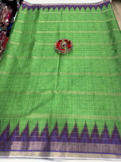 Semi Tussar Silk Saree with Contrast Border and Tassel Pallu for Women