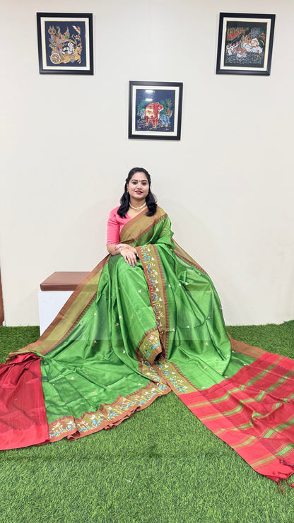 Temple Mangalgiri Pure Pattu Handloom Silk Saree with Embroidery Border