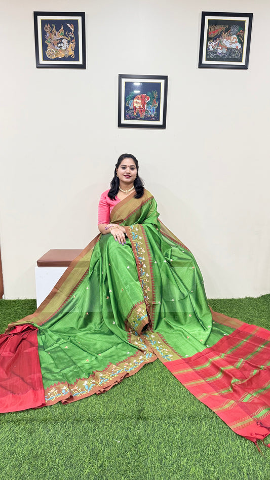 Temple Mangalgiri Pure Pattu Handloom Silk Saree with Embroidery Border