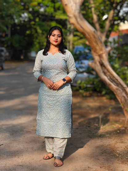 Gazal Blue Printed Cotton Kurti with Pant Set for Women – Elegant Daily & Casual Wear, S to XXL