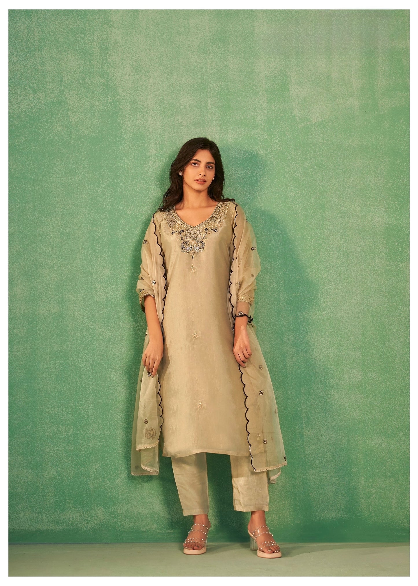 Gold Silk Kurta Pant Dupatta Set with Heavy Khatli Work and Cutwork Dupatta – Sizes M to XXL