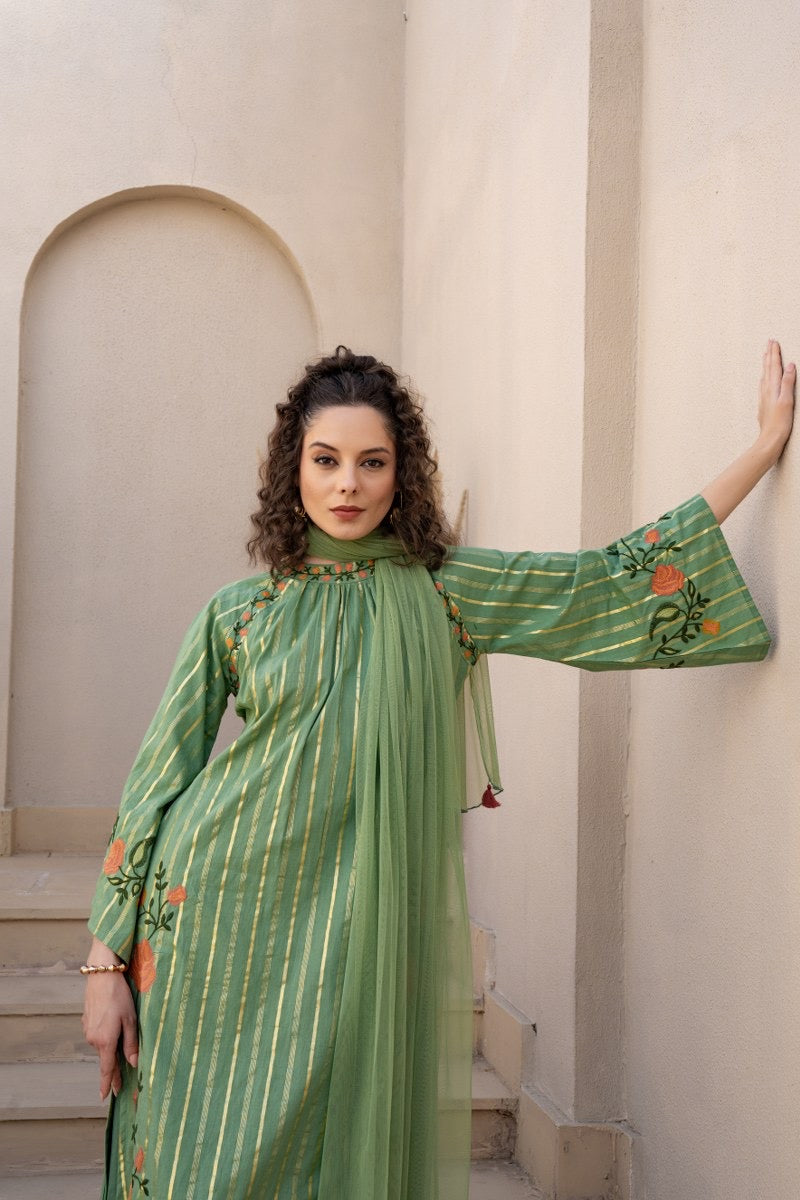 Pure Cotton Embroidered Kurta Pant Dupatta Set for Women