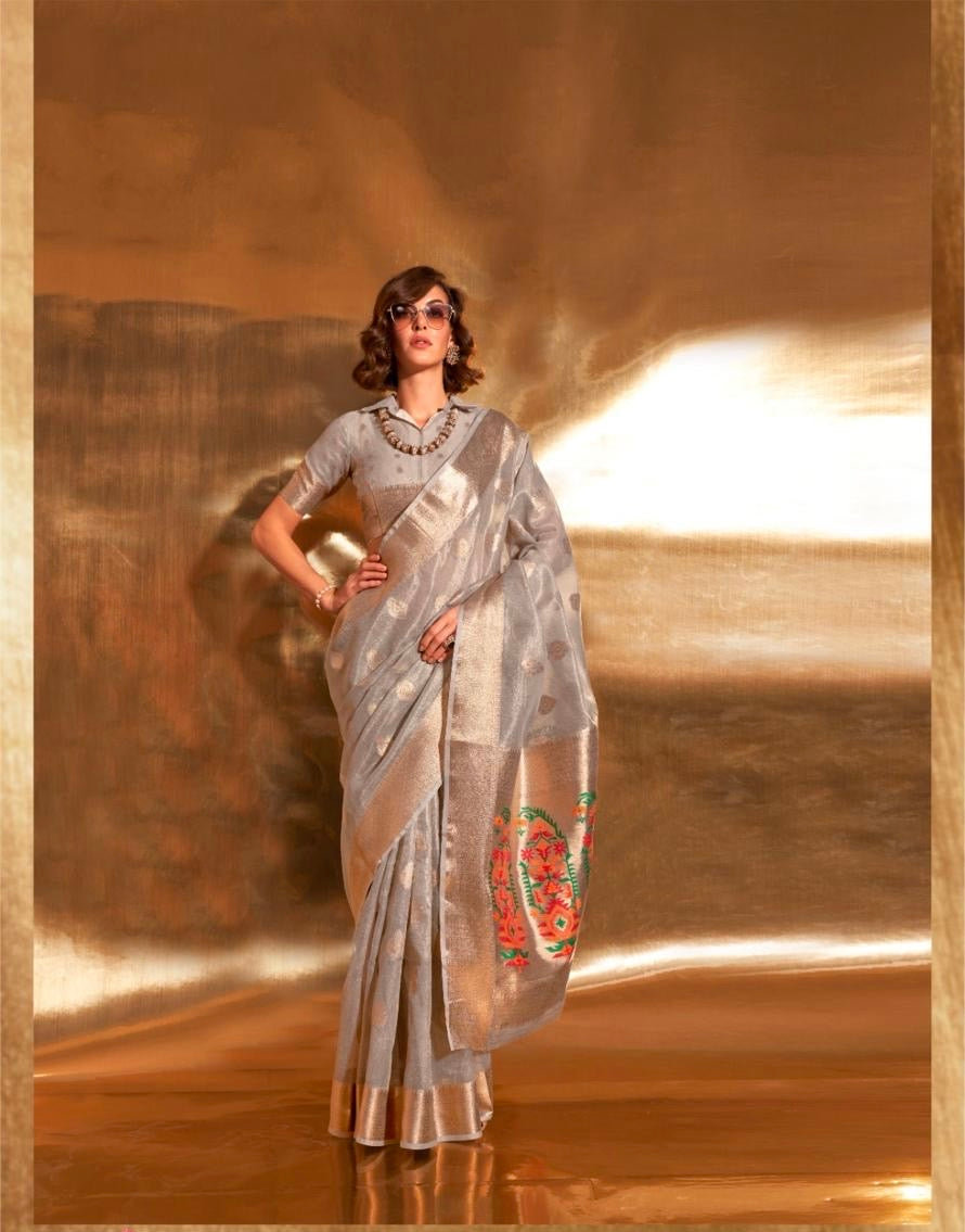 Korra Tissue Saree with Paithani Zari Weaving, Paithani Pallu and Heavy Blouse – Wedding Wear