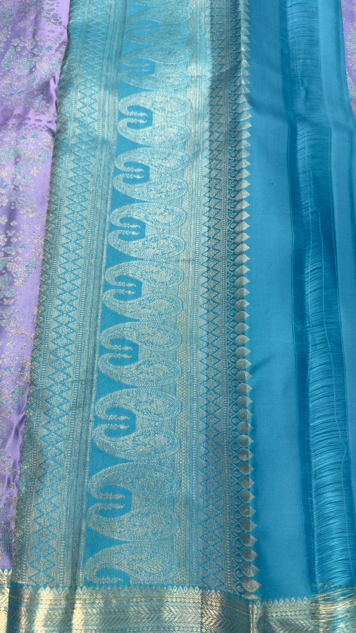 Handloom Kanchi Silk Saree with Silver Zari Double Warp in Blue for Women