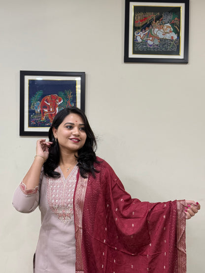 Viscose Embroidered 3-Piece Suit Set with Jacquard Dupatta – XL to 3XL