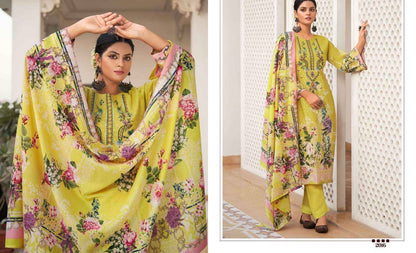 Unstitched Cotton Suit Material with Self Embroidery, Printed Cotton Bottom and Digital Print Dupatta