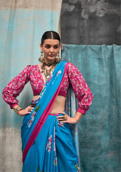 Pure Crepe Saree with Elegant Design and Matching Blouse Piece – Festive & Wedding Wear for Women