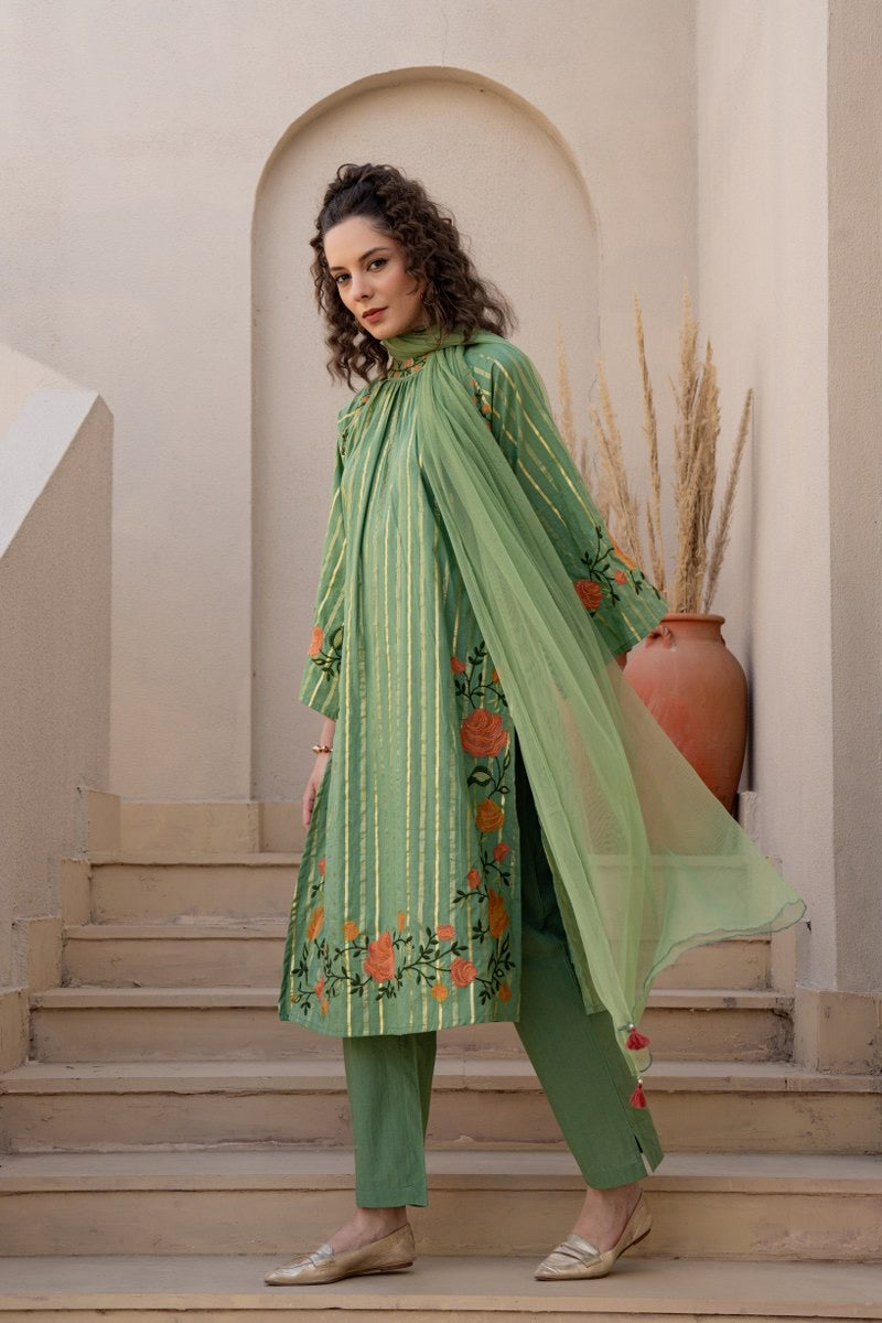 Pure Cotton Embroidered Kurta Pant Dupatta Set for Women