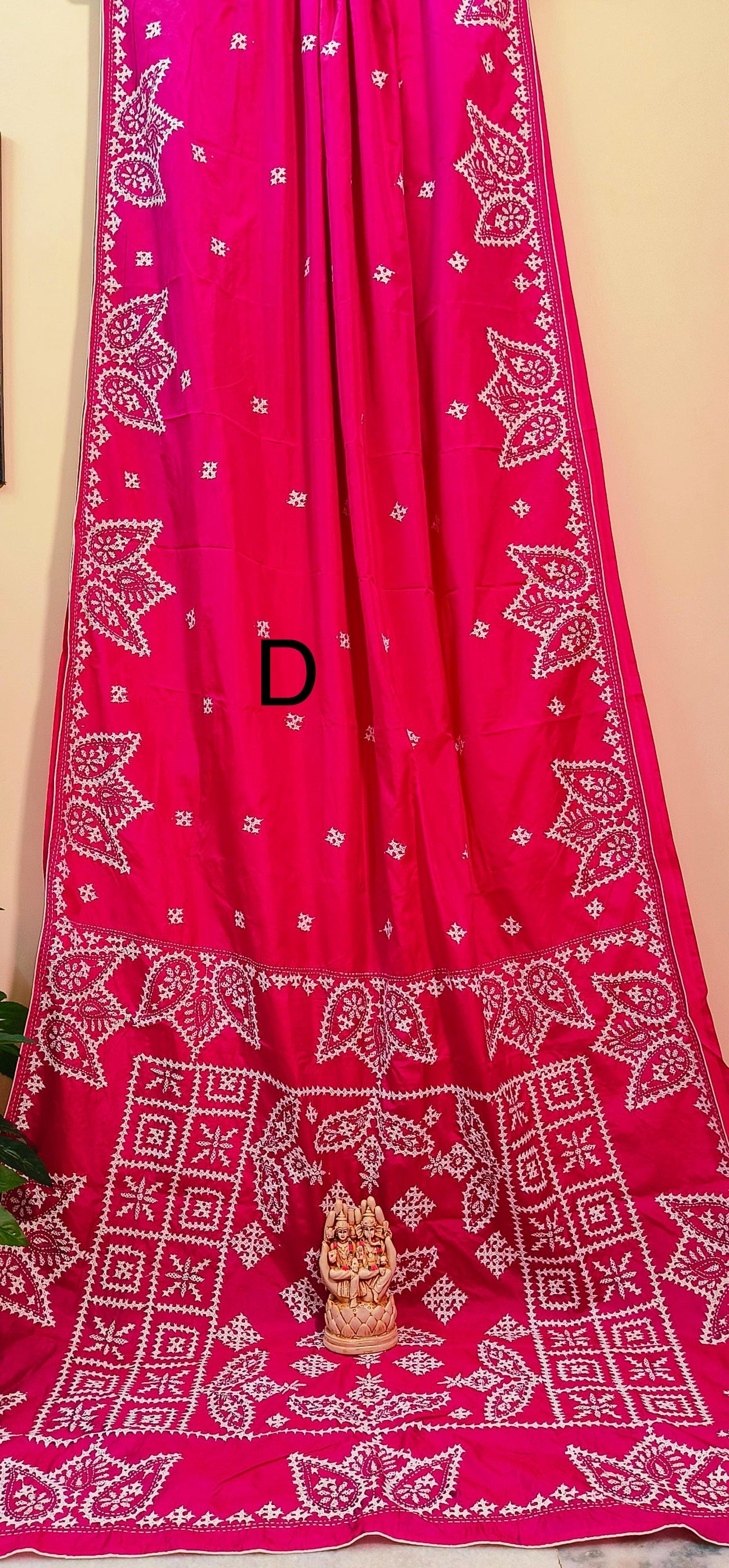 Handcrafted Gujarati Work Saree on Blended Banglori Silk with Contrast Cord Piping – Wedding and Festive Wear