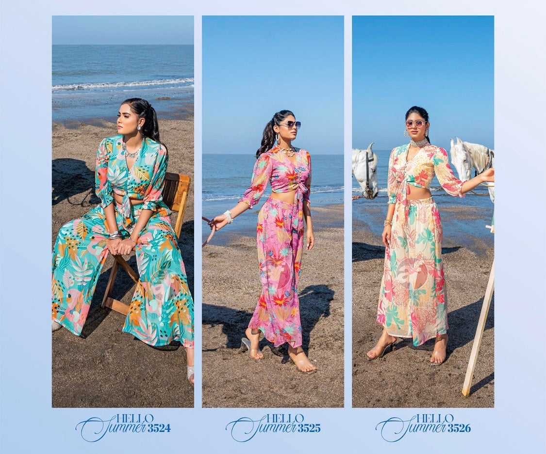 Viscose Chiffon Digital Printed Crop Top with Palazzo – Designer Summer Wear – Sizes S to XL