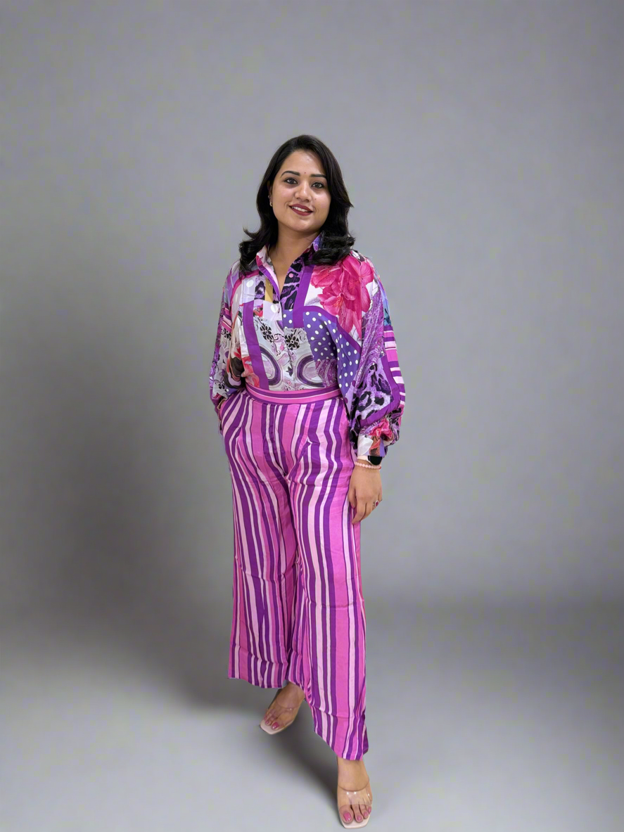 Viscose Crepe Digitally Printed Top with Matte Satin Digitally Printed Bottom – Women’s Fusion Wear Set (L to 2XL)