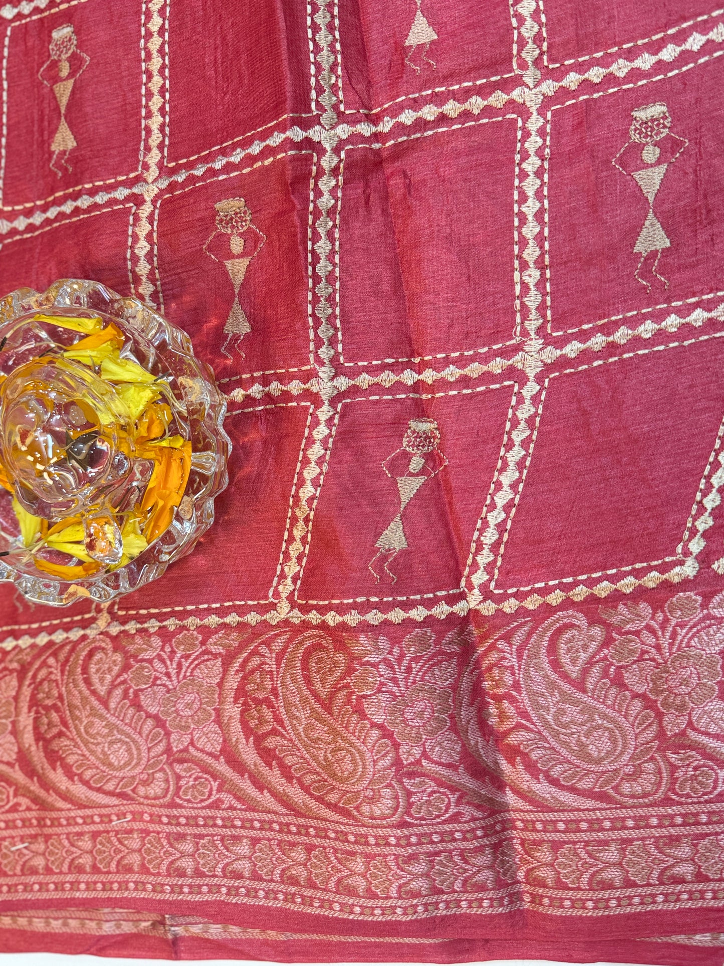 Pure Tussar Silk Jamdani Saree with Multicolor Zari Buta and Rich Pallu – Silk Mark Certified