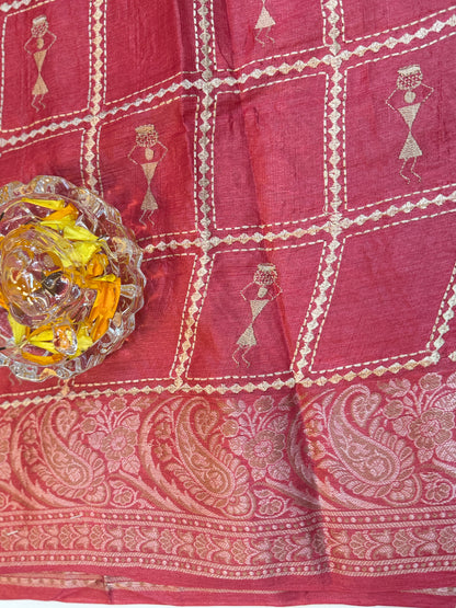 Pure Tussar Silk Jamdani Saree with Multicolor Zari Buta and Rich Pallu – Silk Mark Certified