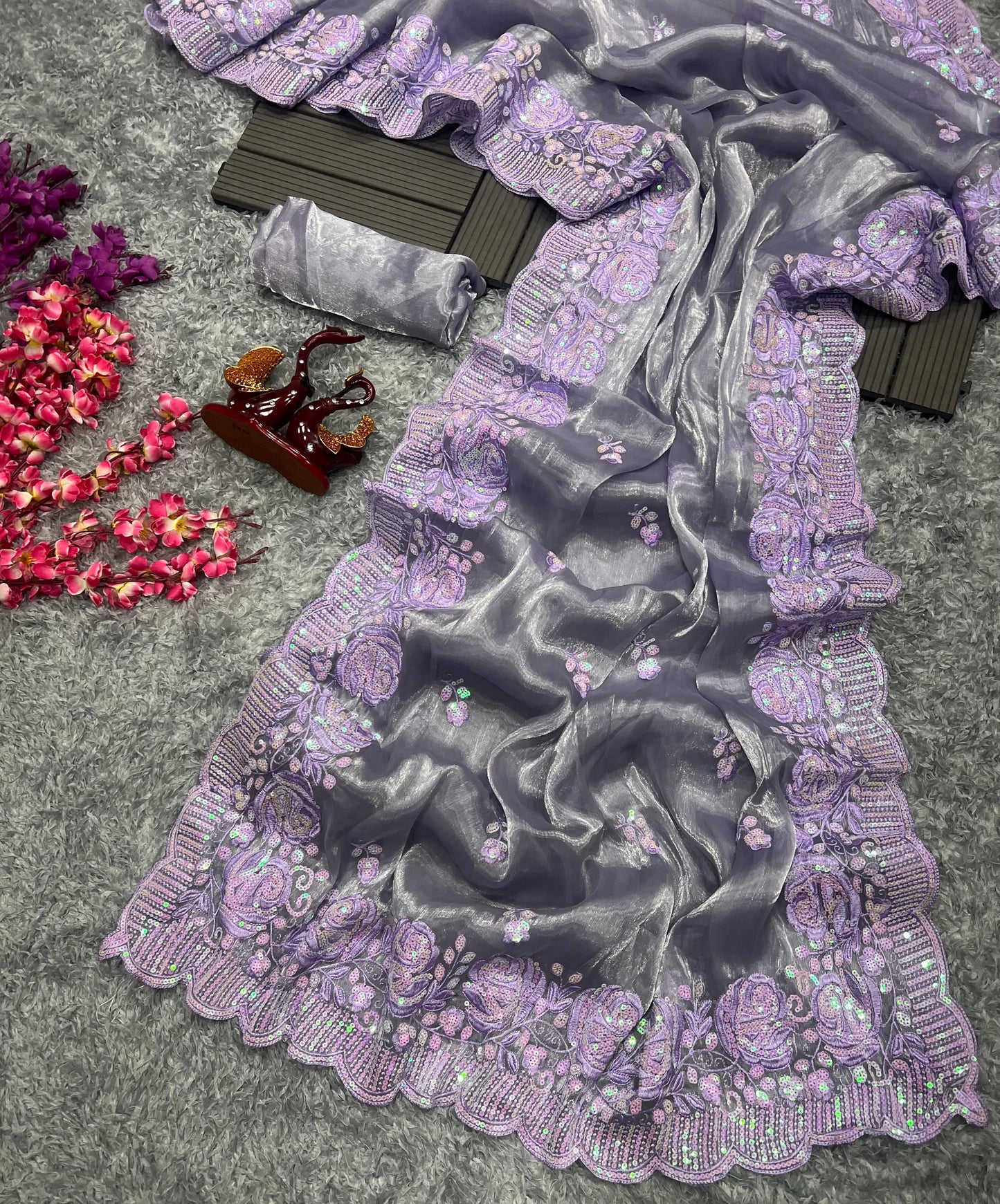 Heavy Berberry Silk Saree with Multicolored Thread and Sequin Embroidery – Festive and Wedding Wear