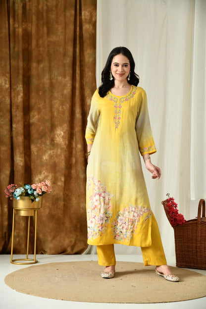 Women’s Muslin Kurta Set with Zari Work, Pants, and Dupatta – Light Pastel Shades in M to 3XL