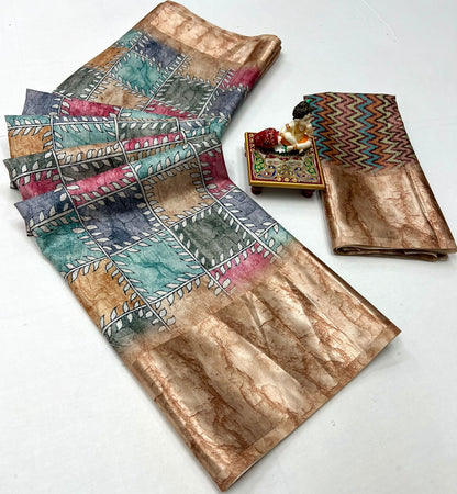 Pure Silk Dola Digital Printed Saree with Matching Digital Print Blouse Fabric