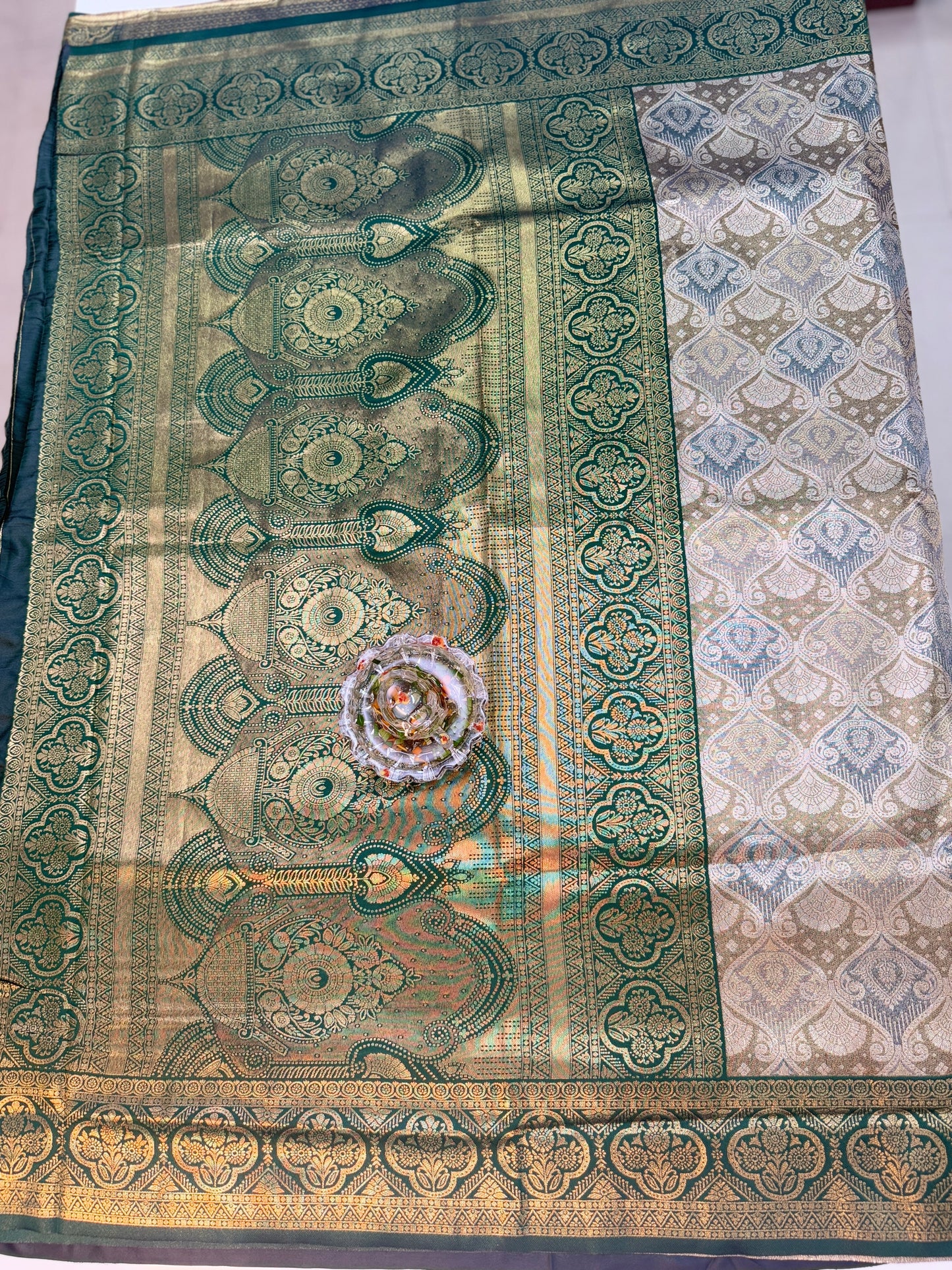 Tissue silk saree with rich zari weaving and contrast border for women