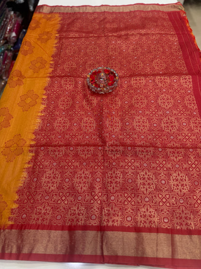 Women’s woven saree with butta motifs, contrast pallu border and tassel pallu, traditional wear, multiple colors
