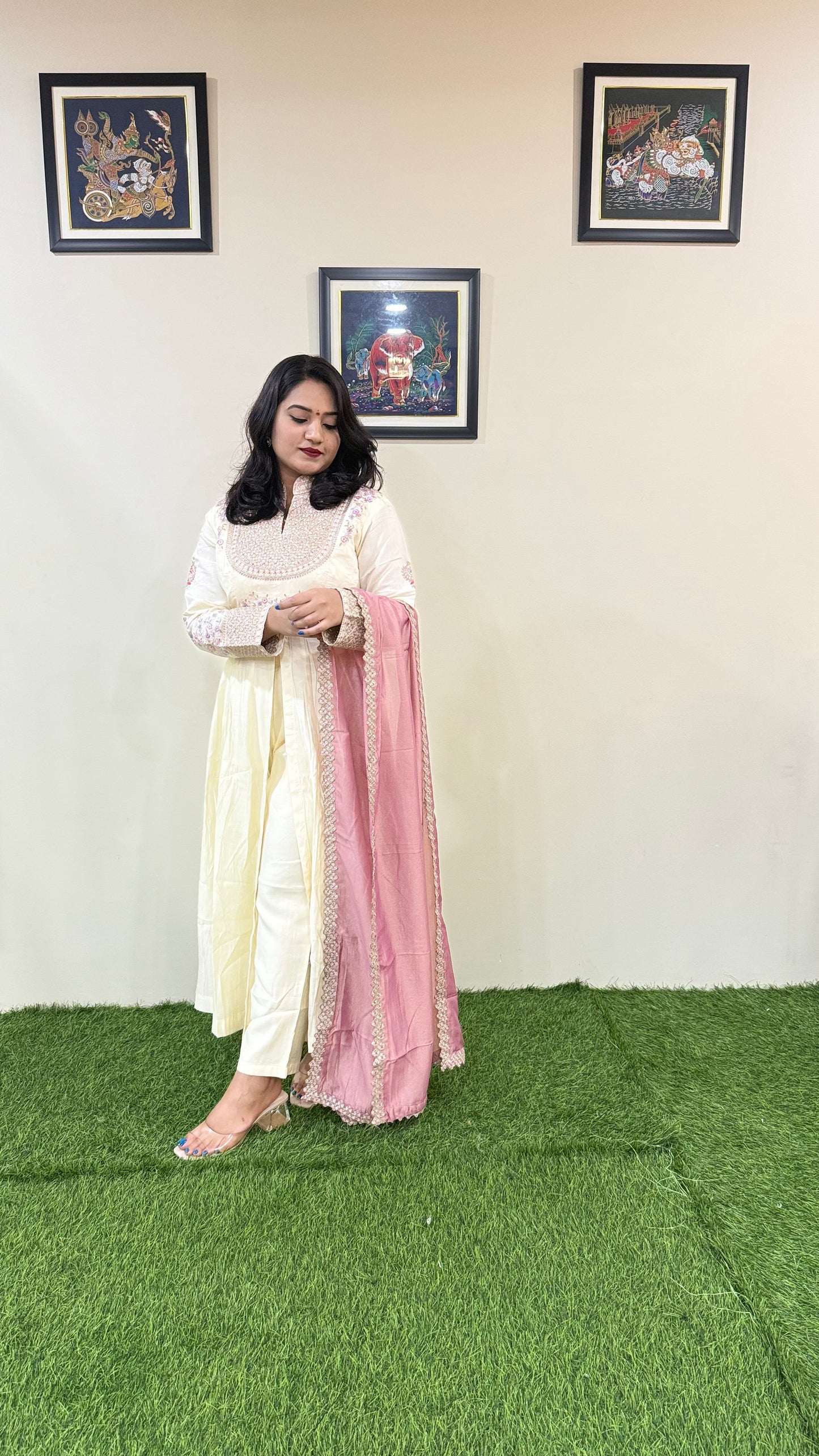 Pure Real Silk Ethnic 3-Piece Set with Embroidered Tissue or Organza Dupatta – Free Size Stitched