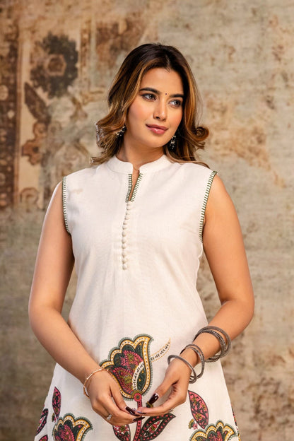 Sleeveless Flex Cotton Kurti Pant Set for Women – Lightweight Daily Wear