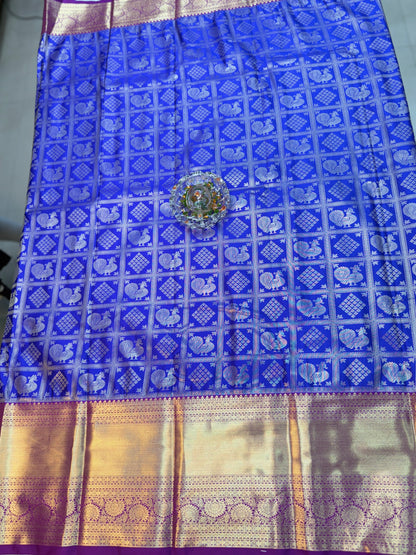 Semi Kanchi Pattu Brocade Saree with Zari Weaving and Contrast Border – Festive Wear